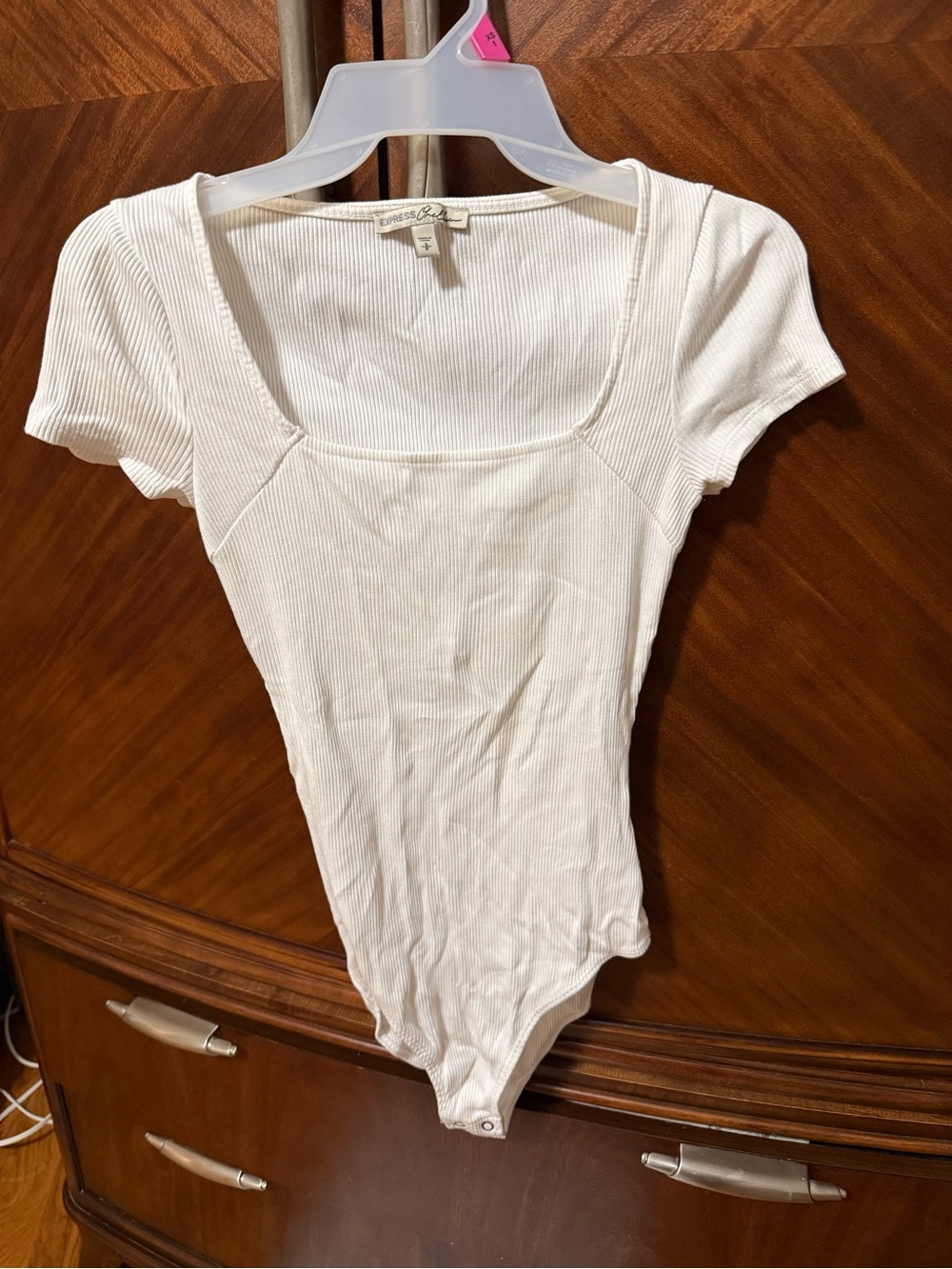 Express Ribbed Square Neck White Bodysuit - Women's Bodysuit